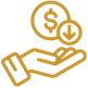 Hand holding a coin with a dollar sign, symbolizing a donation or payment.